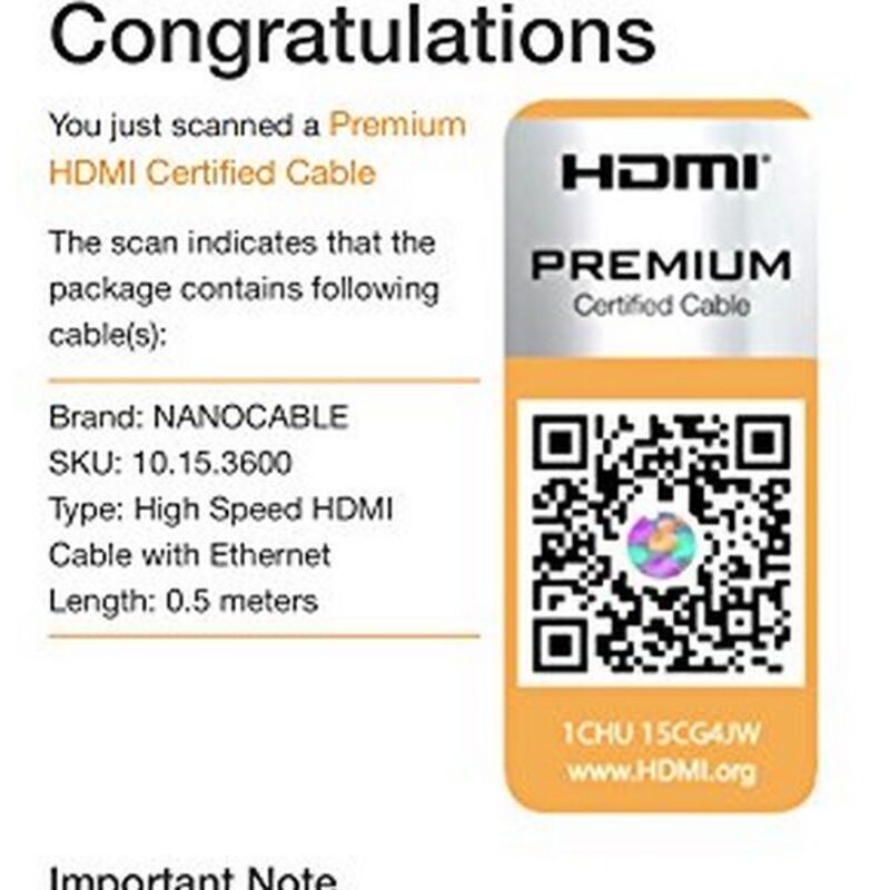 HDMI-Kabel, nano-Kabel HDMI-V2.0, 0,5 m 10.15.3600 V2.0 4K 0,5 m